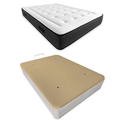 Somnia Descanso - Pack Colchón Viscoelástico Premium Creta 24cm + Canapé Madera Abatible Extra Reforzado con Gran Capacidad | Color Polar 135 x 190