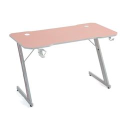 AMS GAMING GAMINGDESK120-PINK Bureau Gaming, 120 x 60 cm, Design Carbone avec Bordure Rose, Support Casque et Gobelet, Pieds en Z