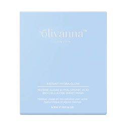 Olivanna Instant Hydra Glow Hyaluronic Acid Sheet Mask - Hydrating Face Masks - Aloe Vera and Brown Algae for Dry, Sensitive Skin - 5 Pc