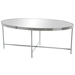 DRW Ovale salontafel van staal en spiegel in chroom, 110 x 55 x 40 cm, spiegel 5 mm dik