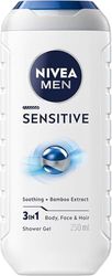 NIVEA MEN Doccia Shampoo Sensitive 250 ml, Docciaschiuma uomo 3 in 1 per viso, corpo e capelli, Bagnoschiuma uomo delicato con Estratto di Bambù lenitivo per pelli sensibili e irritate