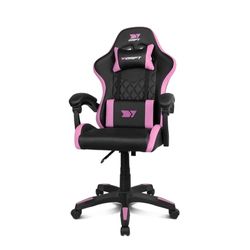 DRIFT GAMING DR35 - professionele stoel, kunstleer, gevoerde armleuningen, zuiger klasse 3, versterkte nylon sokkel, swingsstoel, in hoogte verstelbaar, lenden-/nekkussen, zwart/roze