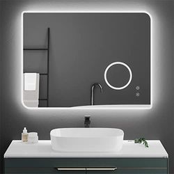 Meerveil Specchio da Bagno a LED, Specchio di Cortesia Retroilluminato a Parete con 3x Ingranditore Anti-Nebbia Controllo Tattile Per Bagno, 80 × 60 cm