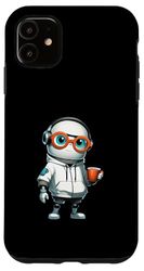 Simpatico robot con tazza di caffè e occhiali Custodia per iPhone 11
