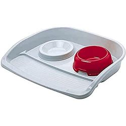 Ferplast Vassoio con ciotole per cani e gatti LINDO Doppia mangiatoia per animali, Base in plastica resistente, Piedini antiscivolo, Due ciotole incluse capacità 0,6 L, 44,5 x 34 x h 7 cm Rosso