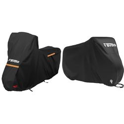 Favoto Telo Coprimoto 210D per Moto con Parabrezza Alto Resistente a Acqua Polvere Pioggia & Custodia Bici Telo Copribici Copertura Biciclette da Esterno 210D Coperta Impermeabile
