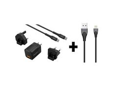ENERGIZER - Set med 1 38W USB-A och USB-C snabbladdare med USB-C-kabel och 3 uttag ingår (UK) + 1 Apple MFI-kabel
