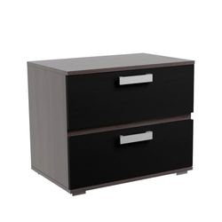 Homey - Table de Chevet avec 2 tiroirs et Pieds chromés, modèle Leina, Couleur Cendre - Noir, Dimensions : 60 cm (Largeur) x 39,6 cm (Profondeur) x 50 cm (Hauteur)