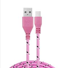 Flätad kabel 1M Micro-USB för Xiaomi Redmi Go Android smartphone laddare USB-kontakt snörning nylontråd (rosa)