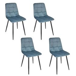 HOME DECO FACTORY, HD0326 - Juego de 4 sillas Modelo Matéo, Silla de Comedor tapizada en Terciopelo Profundo, Confort y estética, 45 x 88 x 52 cm, Altura del Asiento 48 cm, Color Negro y Azul Pato