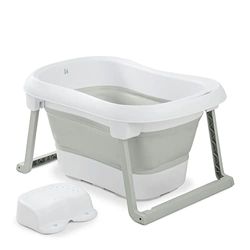 Hauck Wash N Fold L, Bañera Plegable Bebé con Banqueta, Bañera Portátil Bebé para Recién Nacidos hasta 18 kg, Tapón Térmico, 80 x 56 x 44 cm