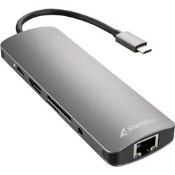 HUB USB SHARKOON 3 x 3.0 Tipo C, RJ45 LEITOR cartões, HDMI cinzento