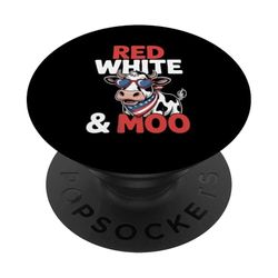 4 De Julio Vaca Patriota Rojo Blanco & Moo PopSockets PopGrip Adhesivo