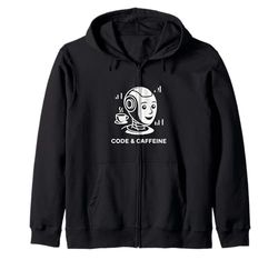 Code & Caffeine Robot Coffee Tech Programming Zip Hoodie