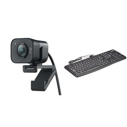 Logitech StreamCam – Live Streaming Webcam for Youtube and Twitch, Full 1080p HD 60fps & K120 Wired Business Keyboard for Windows or Linux, USB Plug-and-Play, Full-Size