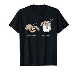 Before Coffee After Coffee Mug Funny Caffeine Lazy Sloth Camiseta