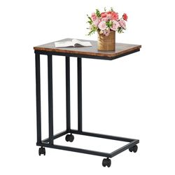 HOMYLIN Eindtafel C-vormig, snackbijzettafel met rollende wielen voor bank en bed in woonkamer, kantoor, slaapkamer, metalen frame, bruin