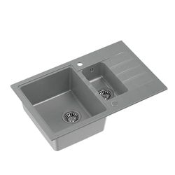 QUADRON Lavello a doppia vasca | dimensioni 78 x 50 x 20 cm, grigio e acciaio | lavello in granito PETER 156 | lavello a doppia vasca Lavello cucina | base da: 60 cm