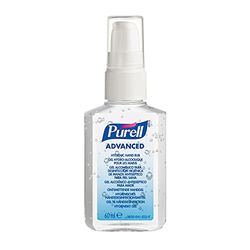 PURELL ADVANCED GEL HYDROALCOOLIQUE POUR LES MAINS, Flacon 60mL. Gel Désinfectant élimine jusqu’à 99,999 % des germes les plus courants, formulé avec des hydratants - 1 Unité