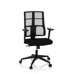 hjh OFFICE 810025 Silla de Oficina ergonómica SPINIO Tela Negro, Respaldo de Malla con Ajuste de Altura, Silla de Escritorio, Ajustables Apoyabrazos