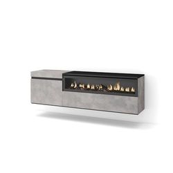 Skraut Home | Mueble TV | Televisión | Muebles de salón, almacenaje | 150x45x35cm | para TV hasta 65" | Chimenea eléctrica | Colgado, Suspendido | Estilo Moderno | Cemento