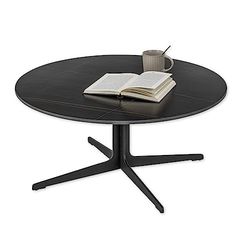 Lena Salontafel, rond, zwart, moderne woonkamertafel met keramische plaat en metalen frame, 80 x 35 x 80 cm (b x h x d)