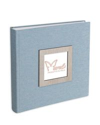 Mareli Álbum de fotos de 31 x 31 cm, 80 páginas con papel de seda, cubierta de tela de lino celeste con portafotos de madera en portada