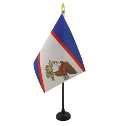 AZ FLAG - Mini Drapeau Samoa américaines De Table - 15x10 cm - Drapeau Américain De Bureau 100% Polyester Avec Hampe Pointe Dorée 25cm