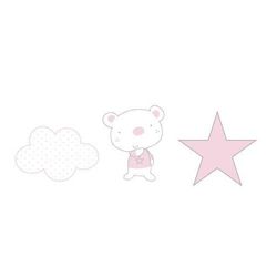 pirulos 16213120 – Applique Geborduurde Bear Star, 32 x 90 cm, Wit/Roze