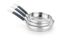 BRA Master - Set di padelle 20-24-28 cm, in acciaio inossidabile, senza antiaderente, senza PFOA, Full Induction, adatto a tutti i tipi di cucina, manico in acciaio inox rivestito in silicone