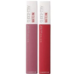 Maybelline New York Kit Make Up Labbra Matte Ink, Rossetto Liquido a Lunga Tenuta, Non Lascia Macchie, Effetto Matte, Lover (15) + Pioneer (20), 5 ml, Confezione da 2