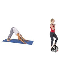 Sunny Health & Fitness Advanced Mini Home Steppers, Total Body Workout Stair Machine w/Resistance + Yoga Mat - Blue