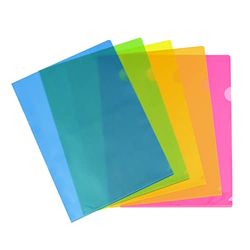 Viquel - 10 Transparent Corner Pockets - Plastic Corner Opening Pouch - Assorted 5 neon Colours