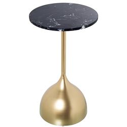 DRW Ronde bijzettafel van marmer en metaal in zwart en goud, 35 x 60 cm