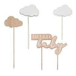 Ginger Ray Houten Geslacht Neutraal Hello Baby en Wolken Baby Shower Cake Topper