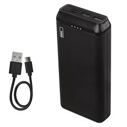 EMOS ALPHA2 Powerbank 20 000 mAh, externt batteri/laddare för mobiltelefon, surfplatta, iPhone, iPad, med genomströmning, 2 x USB, 1 x USB-C, inkl. datakabel USB/USB-C-kabel, svart