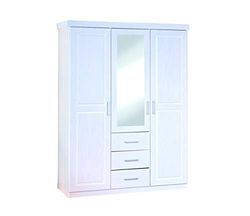 Inter Link - Armário - Armoire à porta battantes - Armoire avec glace - Armoire penderie - Bedroom wardrobe - 3 doors - 3 drawers - Pinho sólido - Geraldo - branco lacqué