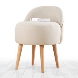 Atelier Del Sofa Élégant Pouf avec Jambes en Bois, Couleur crème, 46 x 64 x 46 cm, 50% Coton et 50% Lin, éponge orthopédique 35 DNS, Parfait pour la décoration bohème et scandinave