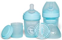 Twistshake 2x Pro Double Anti-Koliek Babyfles met Melkpoedercontainer en Mixer - 180ml | Langzame Stroom Siliconen Borstvormige Speen | BPA-Vrije Babyfles | Geschikt voor Pasgeboren Baby's 0+ | Blauw