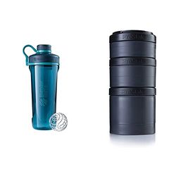 Blender Bottle 500604 Bouteille d'eau Mixte Adulte, Deep Sea Green & BlenderBottle ProStak Expansion Pak -3 Pak récipients (250ml, 150ml und 100ml) + boîte à pilules -noir