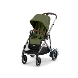 CYBEX Guldfärgad barnvagn e-GAZELLE S, från födseln till ca 4 år, max 22 kg (enkelläge) / 2x 22 kg (duoläge), allt-i-1-system med eldrift och 20+ konfigurationer, Moss Green
