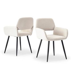 39F FURNITURE DREAM Set van 2 retro vintage eetkamerstoelen armleuningen bekleed stoffen zitting metalen poten voor keuken woonkamer slaapkamer kantoor, beige, 56 x 53 x 76,5 cm