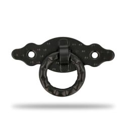 Amig - Puxador horizontal - modelo 1000 - fabricado em aço - hardware rústico - medidas: 80 x 28 x 1,5 mm - com anel e placa pontilhada - ideal para móveis - Acabamento: Preto