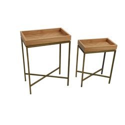 Romimex Set de mesas Natural Metal Madera MDF 2 Piezas