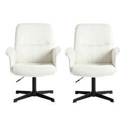 MEUBLE COSY Juego de 2 Sillas de Escritorio Sillones de Maquillaje Giratoria Altura Ajustable con Reposabrazos para Estudio Dormitorio Oficina en Tela de Felpa, Blanco