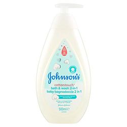 Johnson's Baby, Bain de douche 2 en 1, Cottontouch, pour enfants et nouveau-nés, avec du vrai coton, sans colorants sulfates d'alcool et de savon, plus de larmes, 500 ml