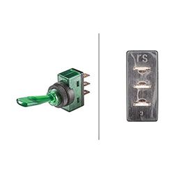 HELLA 6EG 001 567-112 Interruptor - S09 - Accionamiento por interruptor basculante, Número de conexiones: 3, atornillado, Interruptor on/off, Calibre diámetro: 12.5mm - iluminación interruptor: verde