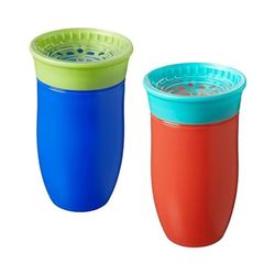 Nuby Botella de agua All Around – Taza para beber sin derrames, 300 ml, bebida desde cualquier ángulo, apta para lavavajillas, sin BPA, apto para 6 meses más (paquete de 2, azul/naranja)
