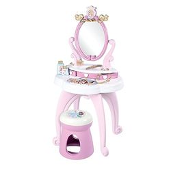 Smoby -Tocador Infantil Princesas Disney- con Taburete, Incluye Espejo y Accesorios para Peinar, Convertible en Sobremesa, Juguete A Partir de 3 años (7600320250)