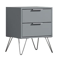 FWStyle Modern Bedside Table Chest of 2 Drawers in Matt Grey. Silver Metal Hairpin Legs, 45 x 57 x 39.5 cm